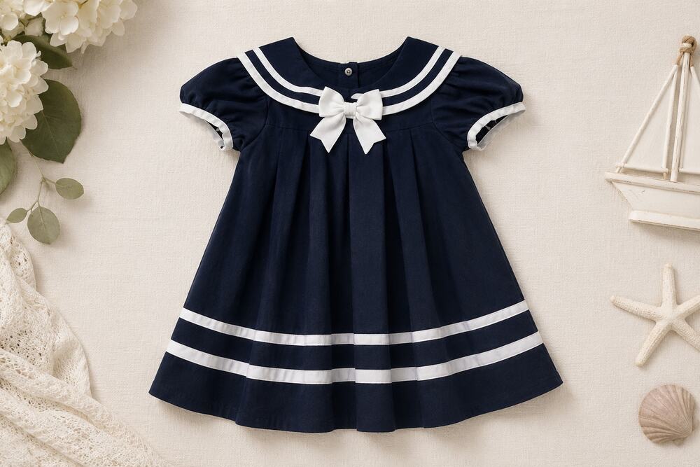 Rare Editions Sailor Dress 24M Navy White Nautical Puff Sleeve Party